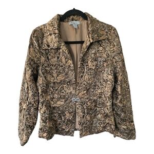 Analogy Women Blazer Jacket Sz M Beige Floral Detail Long Sleeve Eyelet Business